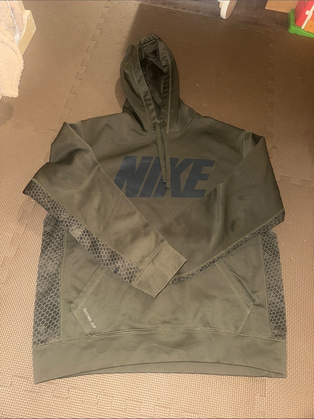Nike Men's Dark Olive Green Hoodie with Black Logo